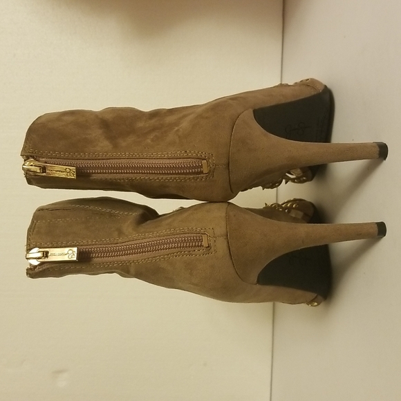 Beige Peep Toe Spike Stiletto High Heel Ankle Boots Studs Size 8 - Picture 6 of 12